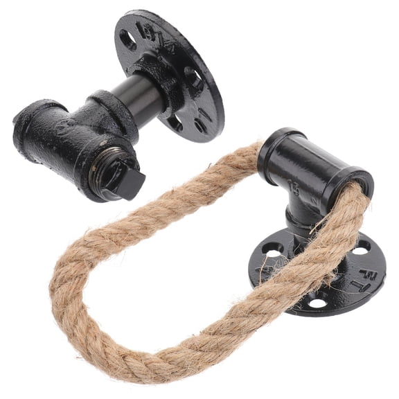 CIMAXIC Rustic Metal Handles Black Cabinet Door Pulls Iron Hemp Rope 2Pcs