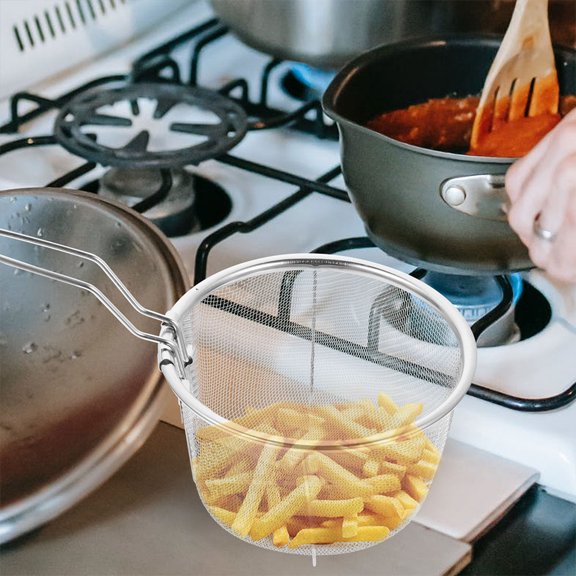 CIMAXIC 2-Pack Stainless Steel Wire Mesh Fryer Baskets for Crispy Chicken Wings and Frying Food