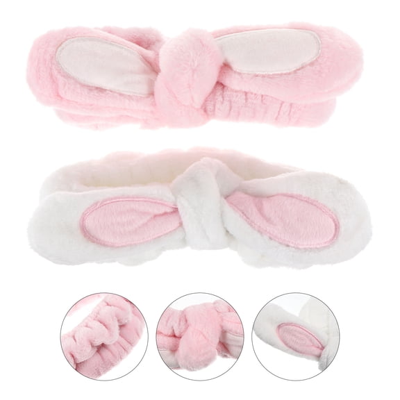 CIMAXIC 2Pcs Assorted Color Bunny Ear Makeup Hair Bands Stretchy Face Wash Headbands