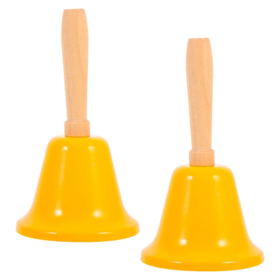 CIMAXIC Ringing Bell Hand Bell Yellow Iron 2Pcs For Classroom And Bachelor Parties