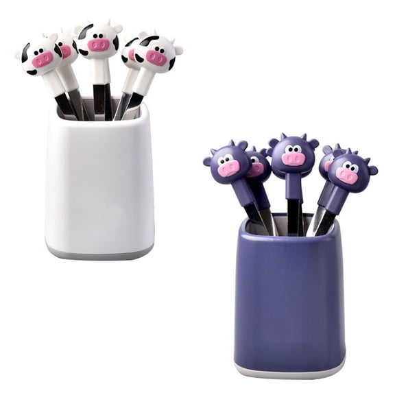 CIMAXIC 2Sets Cake Forks with Holder Stainless Steel Fruit Forks Assorted Color for Dining