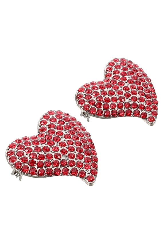 Heart Brooch Pin Red Rhinestone Secure Clasp Formal Attire Accessory 2Pcs