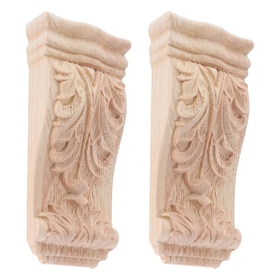CIMAXIC 2Pcs Khaki Wood Carved Roman Column Pillars Decorative European Style Corner Appliques