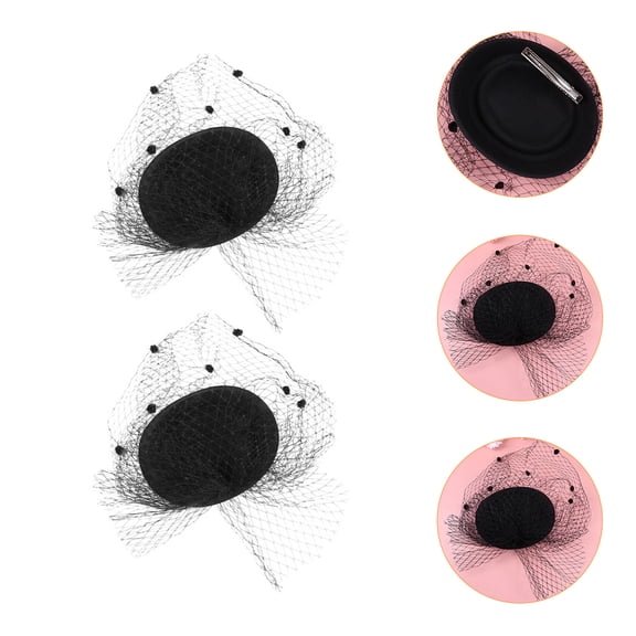 CIMAXIC 2Pcs Decorative Homburg Veil Hat with Clip Lightweight Black Gauze for Cocktail Parties