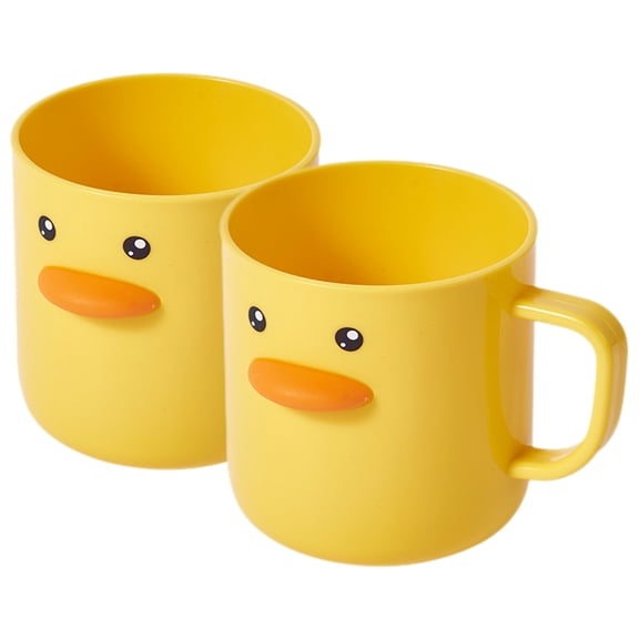 CIMAXIC 2pcs Yellow Duck Toothbrush Cup 350ml Plastic Bathroom Tumbler