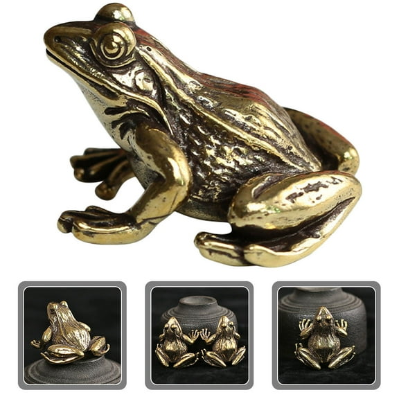 CIMAXIC 3.6X3.5X1.4In Golden Brass Frog Figurine Desktop Animal Sculpture for Home Office Tea Room Decor