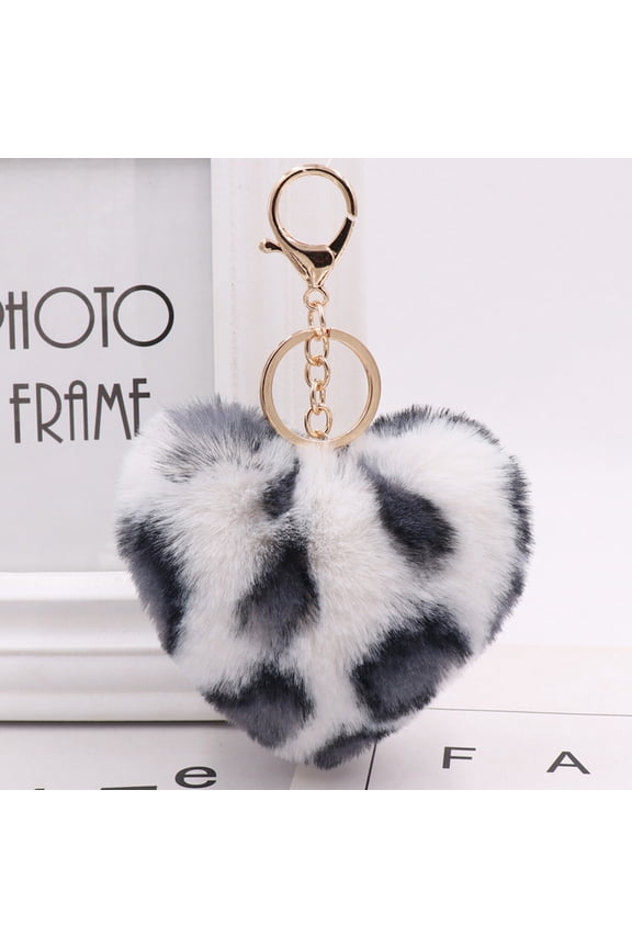 3-Pack Cat Key Chains with Heart Pendants and Leopard Print Design for Bag and Key Accessories