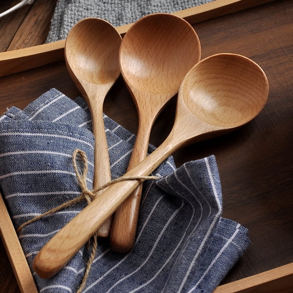 CIMAXIC 3Pcs Long Handle Wood Spoons for Soup Oatmeal and Condiments in Chocolate