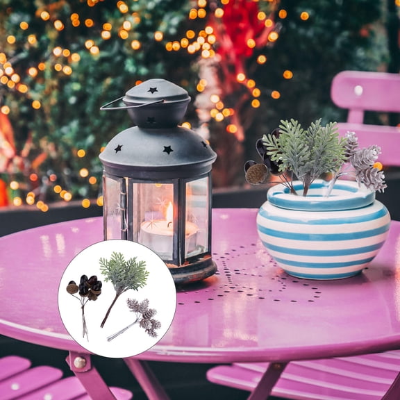 CIMAXIC 3Pcs Flower Decor Faux Spruce Stems Photo Decoration Plastic Pine Cones Shape Christmas