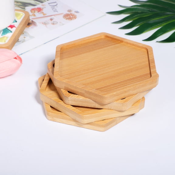 CIMAXIC 4 Pcs Bamboo Coasters Home Decor Beige Hexagonal Mosaic Base For Desk Coasters