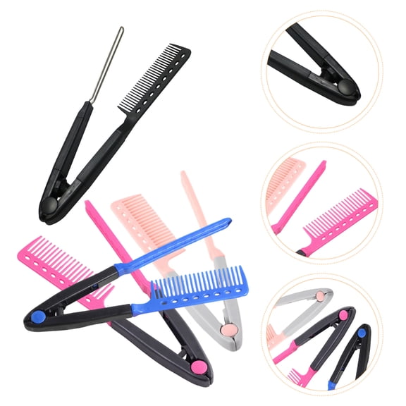 CIMAXIC 4Pcs Folding V Shaped Comb Hair Straightener for Smooth Styling