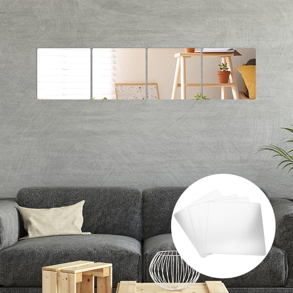 CIMAXIC 4Pcs Mirror Tiles For TV Background Wall Shatterproof Polystyrene 11.8X11.8In