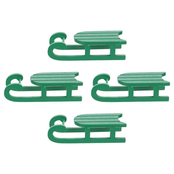 CIMAXIC 4Pcs Sleigh Adornment Green Wooden Sled Decor For Home Decoration 13.50X5.50X3.80CM