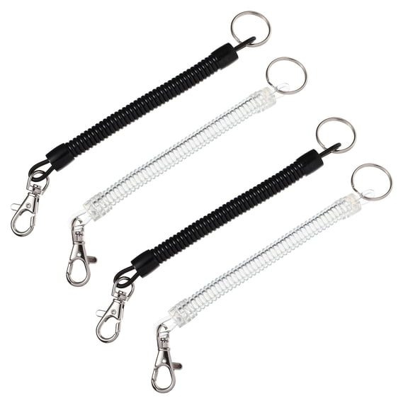 CIMAXIC 4-Pack White Plastic Spring Coil Keychain Lanyards with Coil Cord for Fishing, Hiking, and Outdoor Activities