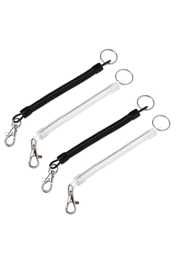4-Pack White Plastic Spring Coil Keychain Lanyards with Coil Cord for Fishing, Hiking, and Outdoor Activities