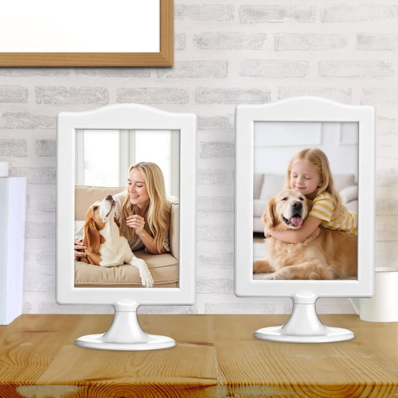 CIMAXIC 4Pcs Double Sided Photo Frames White Standing Picture Frame for Home Decoration