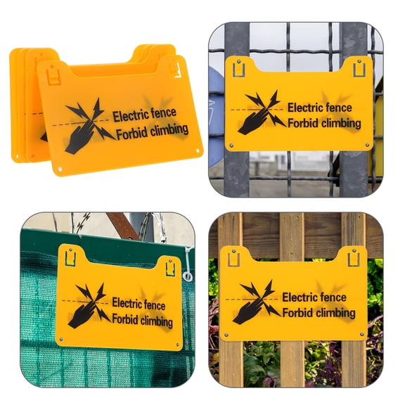 CIMAXIC 4Pcs Yellow Plastic Electric Fence Signs High Voltage Warning for Outdoor Yard Safety