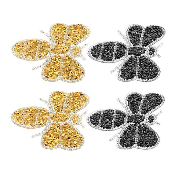 CIMAXIC 4Pcs Bee Appliques Iron on Patches Assorted Color Rhinestone Decorative for Bags