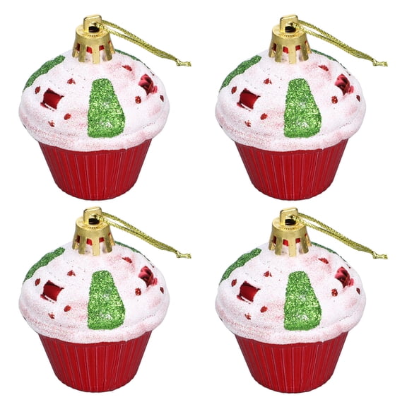 CIMAXIC 4Pcs Xmas Tree Hanging Ornaments Red ABS Cake Shape Christmas Party Hanging Decor