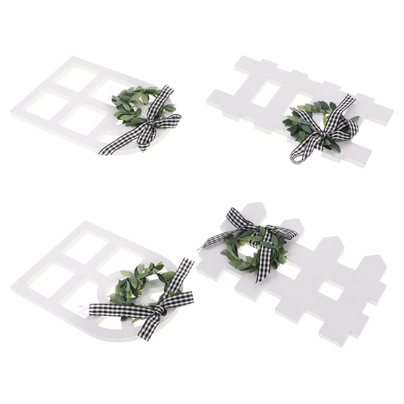 CIMAXIC Christmas Window Hangings Multi-Color Farmhouse Wreath and Fence Design for Home Decor 4Pcs