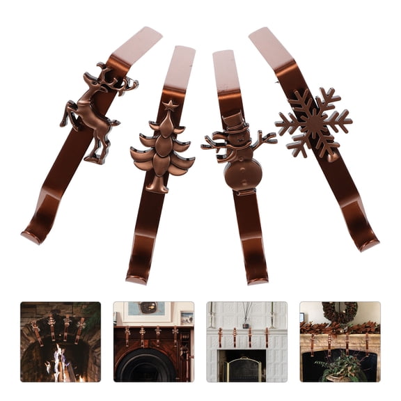 CIMAXIC 4Pcs Christmas Stocking Holders Iron Pothooks Light Brown for Fireplace and Mantel Use