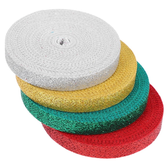 CIMAXIC 4-Pack Shiny Glitter Ribbon, 1cm x 9M Polyester Metallic String for Hair Bows, Christmas Tree Decorations, Wedding &
