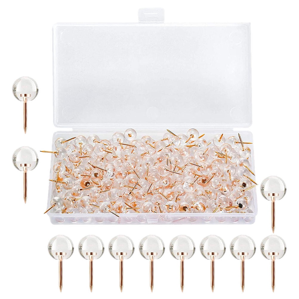 Clear Push Pins Rose 200Pcs Thumb Tacks Standard Pins Gold Steel Point ...