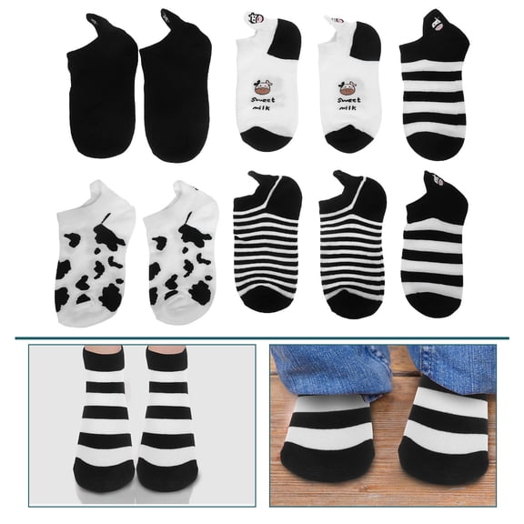 CIMAXIC 5Pairs Cotton Short Socks Cow Pattern Breathable Elastic Design Comfortable Ankle Socks