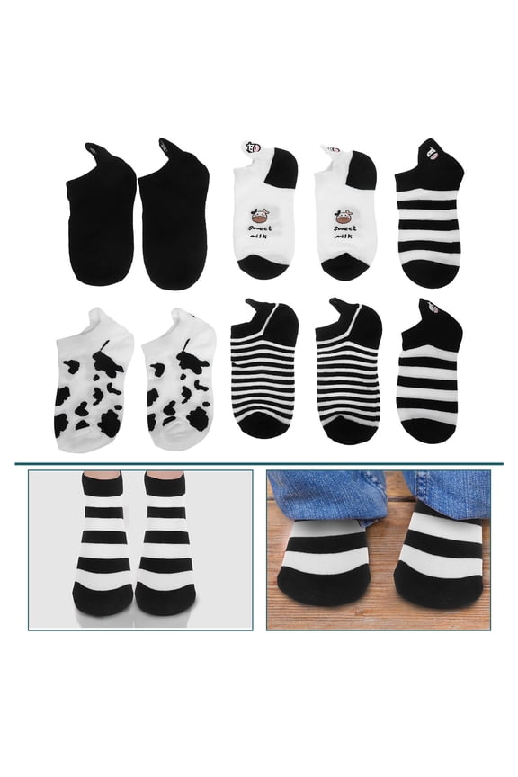 5Pairs Cotton Short Socks Cow Pattern Breathable Elastic Design Comfortable Ankle Socks