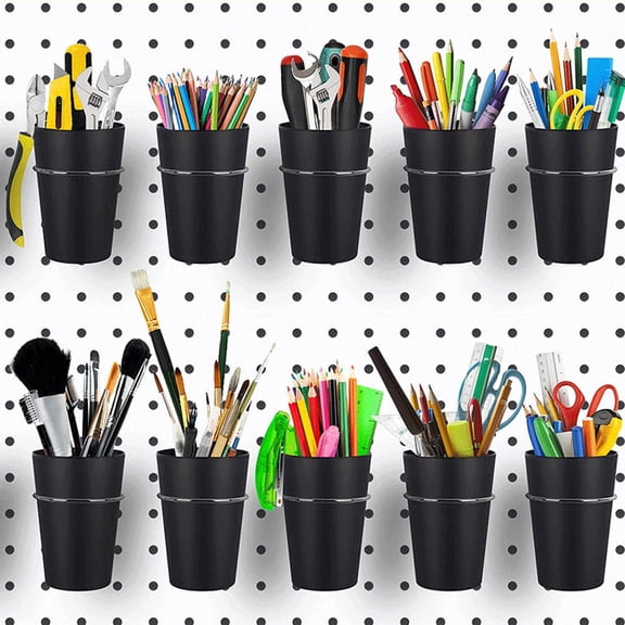CIMAXIC 5Sets Round Peg Board Containers Storage Organizer for Home Office Garage 12X8.5X8.5in Black PP Material