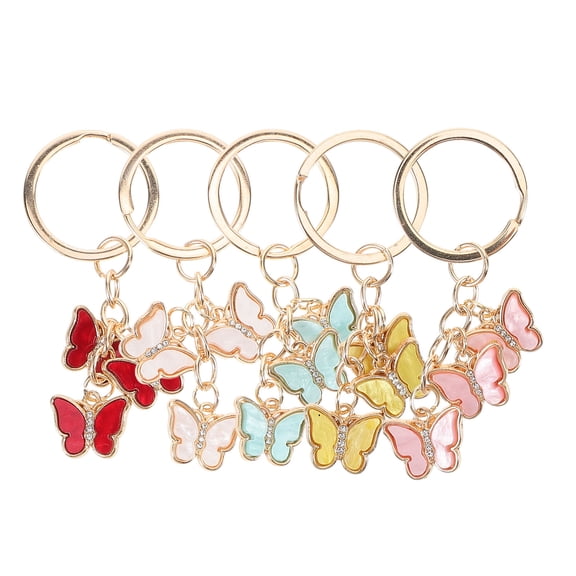 CIMAXIC 5Pcs Stylish Butterfly Keychain Zinc Alloy Acrylic Pendant with Rhinestone for Key Storage