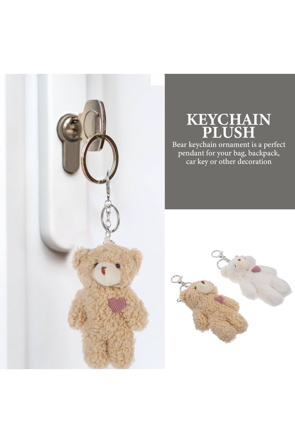 Plush Bear Keychain Zinc Alloy Couples Bag Accessory 2Pcs 4.7X3.5X2.0In