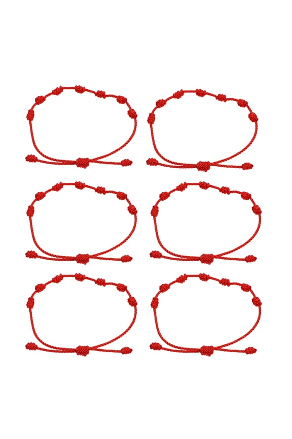 Adjustable Red Braided Bracelet Cotton Rope Knot Fashion Accessory 6Pcs