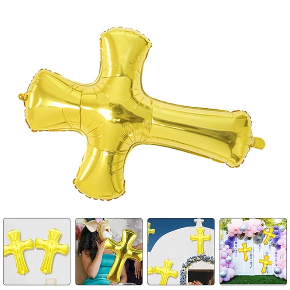 CIMAXIC 6Pcs Balloon Decorations Kit Cross Shaped Golden Aluminum Foil Baptism