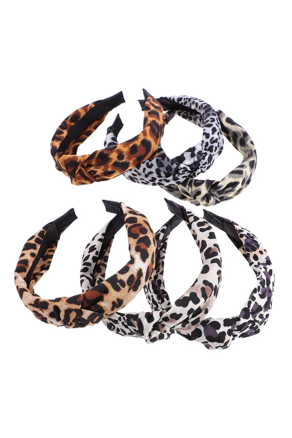 6Pcs Leopard Printed Hairband Knot Headband Fabric Wrapped Hair Accessories
