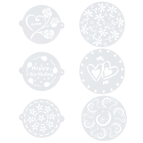 CIMAXIC 6Pcs White Plastic Baking Stencils with Diverse Designs for Cake and Coffee Art