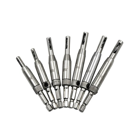 CIMAXIC 7Pcs Hinge Bit Set with Drill Bush for Precise Positioning Stable Durable Silver Woodwork