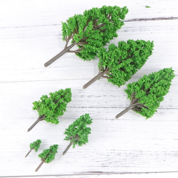 CIMAXIC 7 Pcs Mini Trees Plastic Green for Outdoor Scenery Model Accessory for Teenagers
