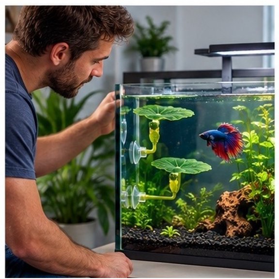 CIMAXIC Aquarium Betta Leaf Bed with Cup, 2 Pack Artificial Leaves for Fish Resting Space