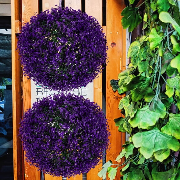 CIMAXIC Purple Eucalyptus Leaf Decorative Grass Ball Artificial Topiary for Indoor Outdoor Decor