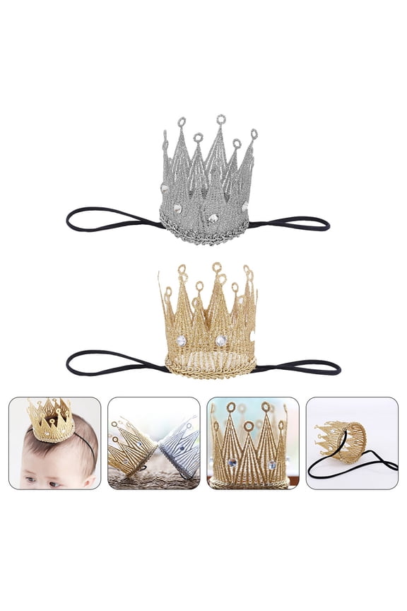 2Pcs Infant Hair Accessories Assorted Color Crown for Birthday Party Events