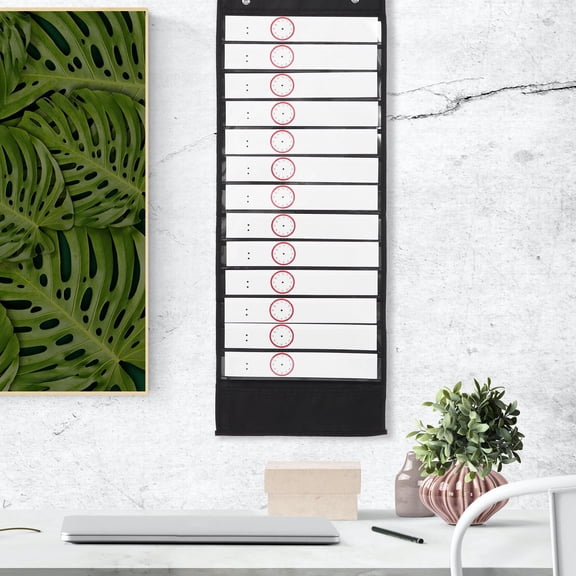 CIMAXIC Black Classroom Pocket Chart with Hanging Hooks and Dry Erase Cards