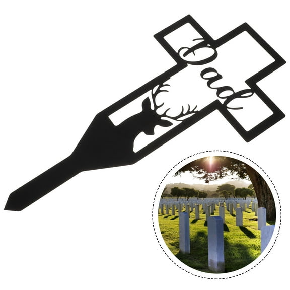 CIMAXIC Easy Insert Black Metal Cross Stake for Cemetery and Garden Ornament