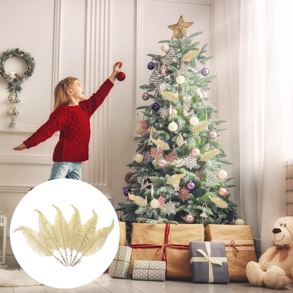 CIMAXIC Christmas Tree Leaves 6Pcs Golden Plastic for Holiday Party Decorations Clip-on Design Leaf-shaped