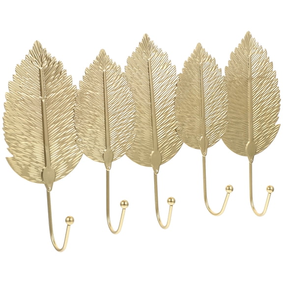 CIMAXIC Simple Golden Leaf Wall Mounted Coat Rack with Five Hooks for Home Storage