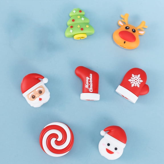 CIMAXIC Data Cable Protectors Assorted Color Christmas Patterns for Snowman and Lollipop 4Pcs