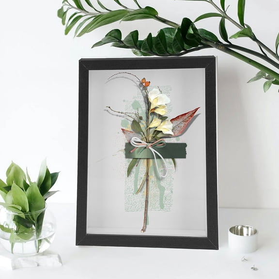 CIMAXIC Black Wooden Frame for Pressed Flower Display with Dual Hanging and Standing Options