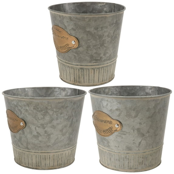 CIMAXIC 3Pcs Dark Grey Iron Flower Planter Multipurpose Bucket for Balcony and Wall Decoration