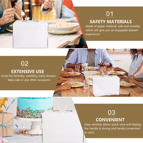 CIMAXIC Portable Cake Case White Pastry Boxes with Clear Window and Strong Handle