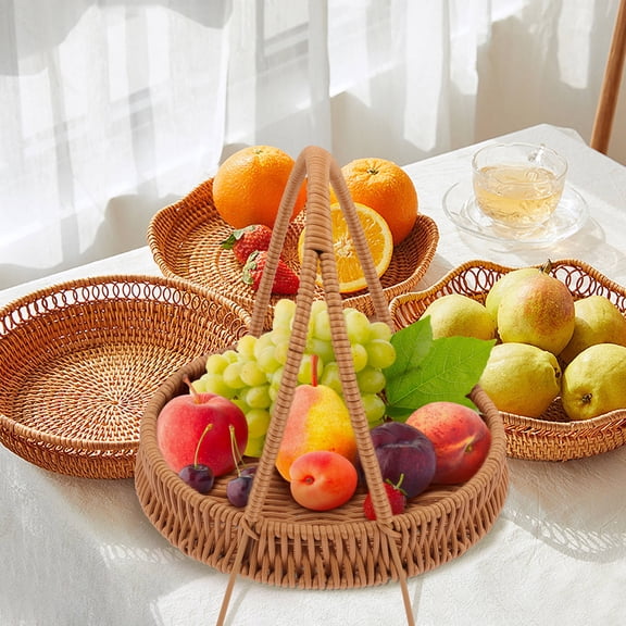 CIMAXIC Woven Brown Refreshment Serving Tray Dessert Plate for Home and Bakery Use